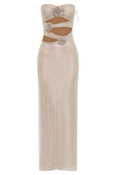 Stassie Strapless Rose Diamante Maxi Dress - Nude